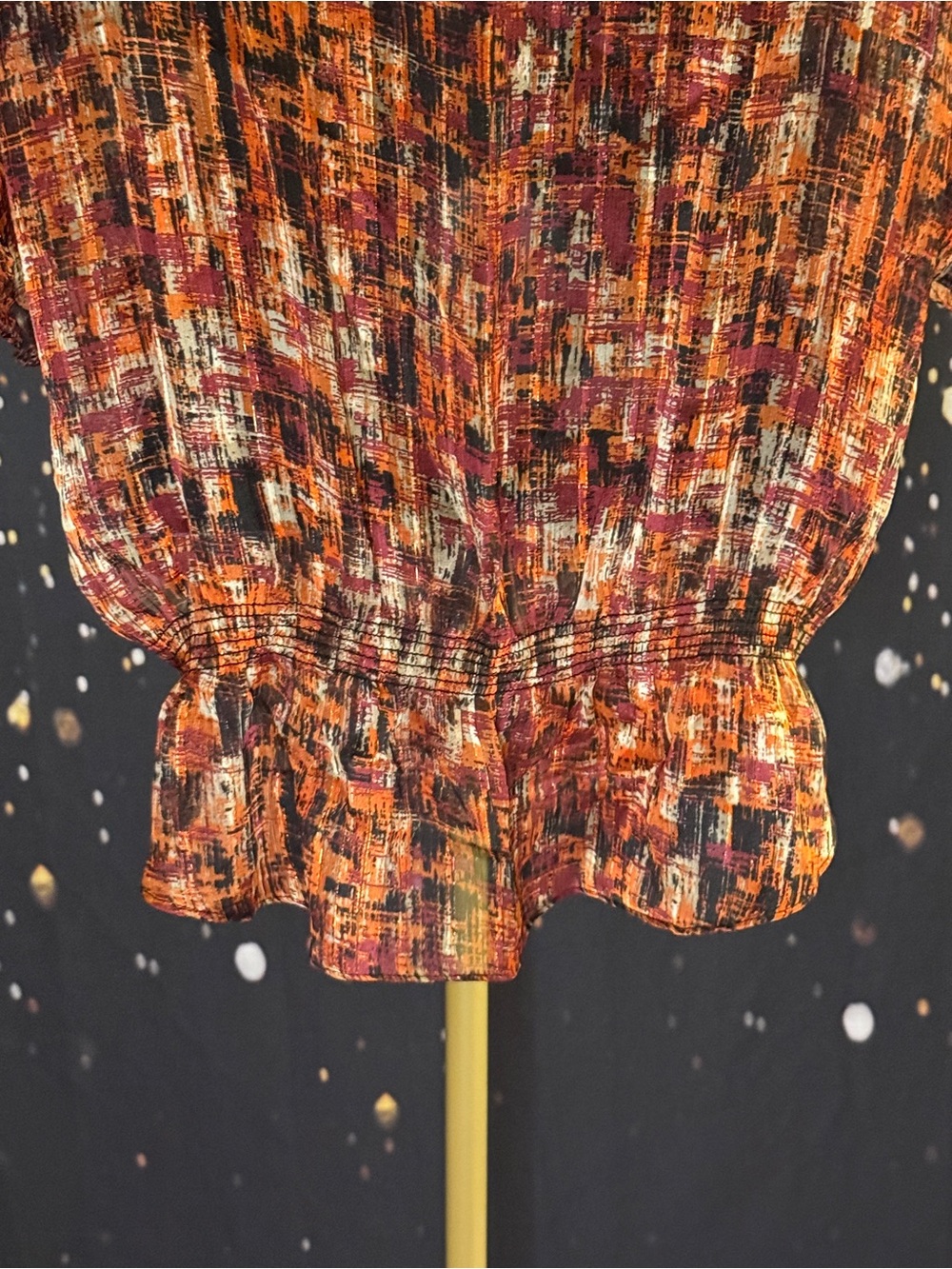 Madison Multicolor Orange & Burgundy Printed Blouson Top - Picture 5 of 6